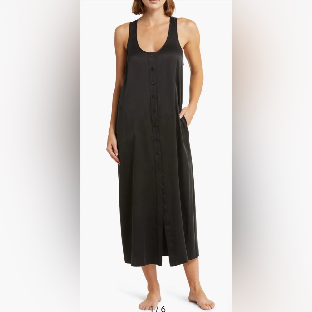 Lunya Black Halter Midi Sundress nightgown